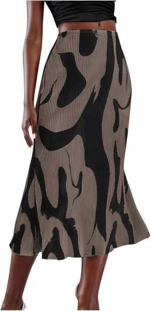 Summer Skirts for Women Midi Length Elegant High Waisted Flared Ruffle Casual Lightweight Long Skirt