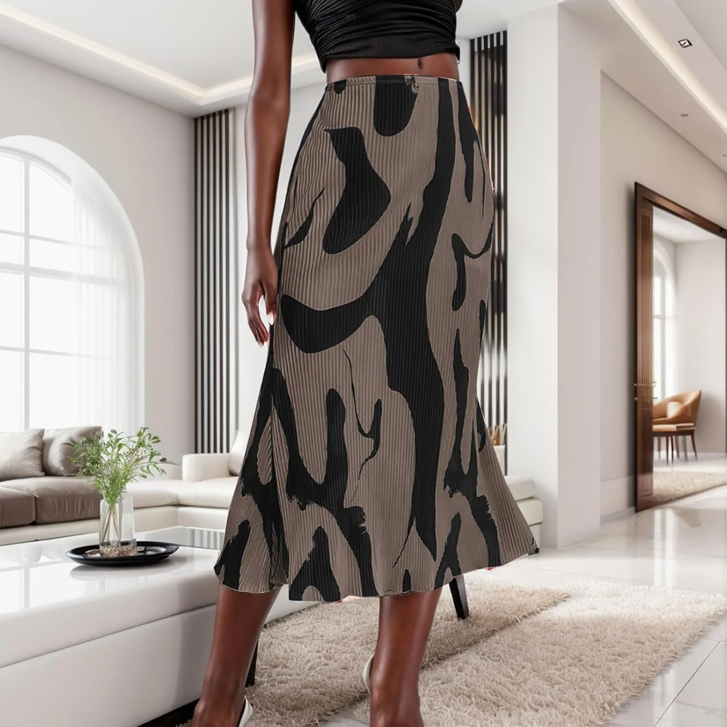 Summer Skirts for Women Midi Length Elegant High Waisted Flared Ruffle Casual Lightweight Long Skirt