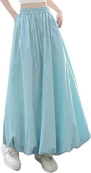 Summer Skirts for Women Summer A Line Flowy Ruffle Lantern Skirt Drawtring Waist Elastic Bubble Maxi Long Skirt 2025