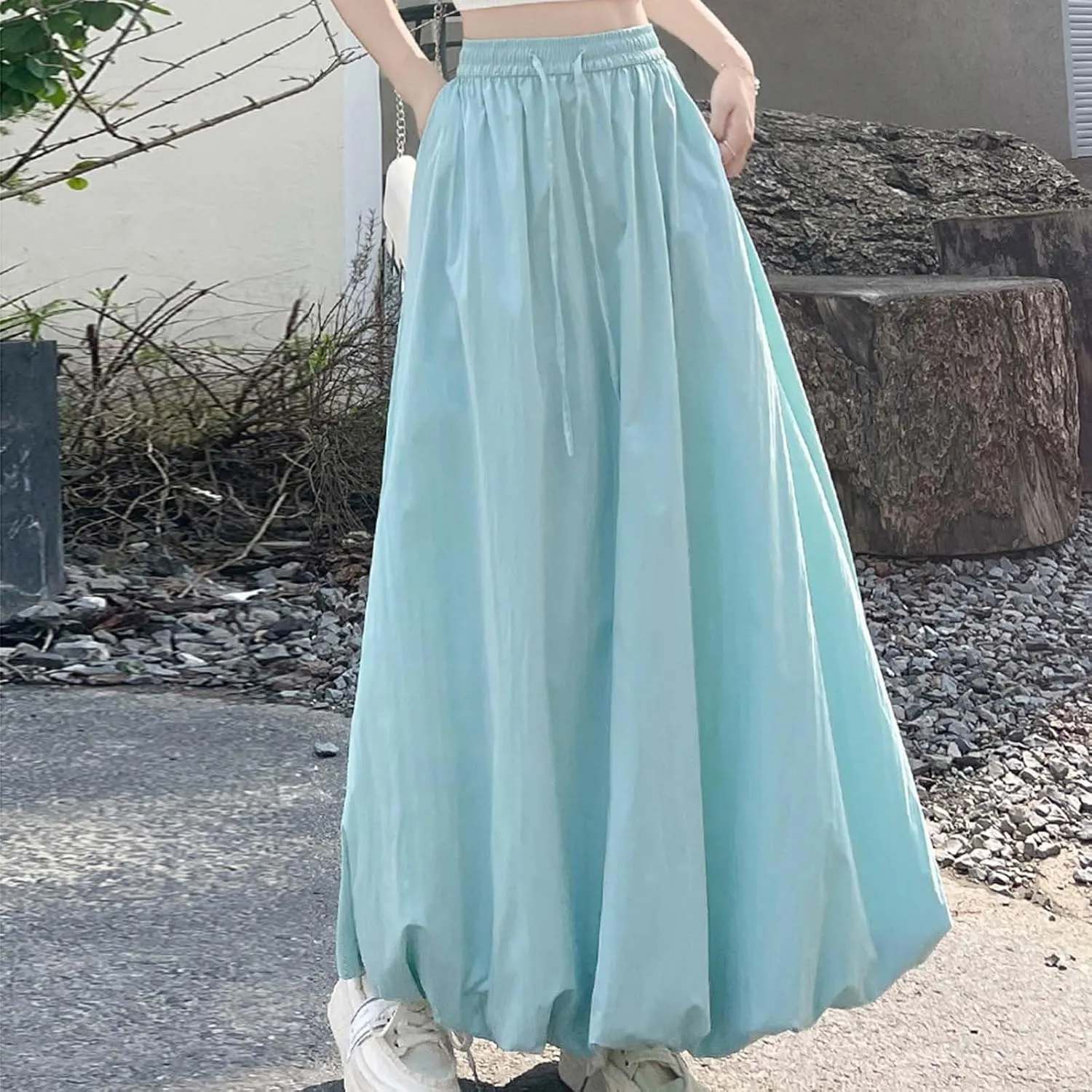 Summer Skirts for Women Summer A Line Flowy Ruffle Lantern Skirt Drawtring Waist Elastic Bubble Maxi Long Skirt 2025