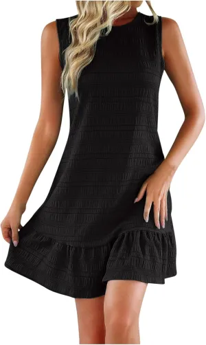 Summer Sleeveless Casual Smock Dresses for Women Ruffle Hem Tunic Shift Mini Tank Dress 2025 Fashion Travel Wear