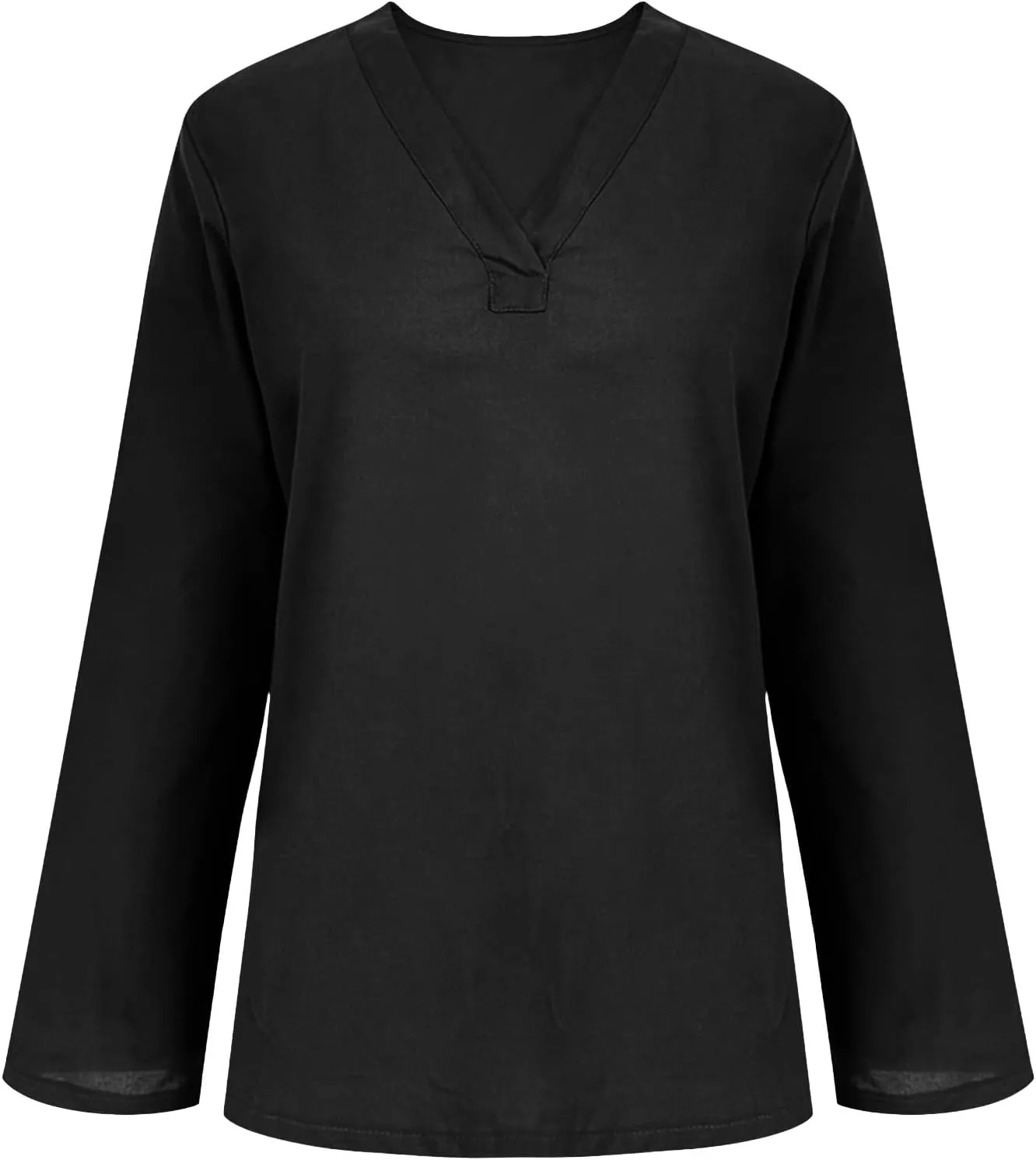 Summer Women's Fashion V Neck Long Sleeve Solid Color Shirts Casual Comfy Ventilate Loose Cotton Linen Tops 2025