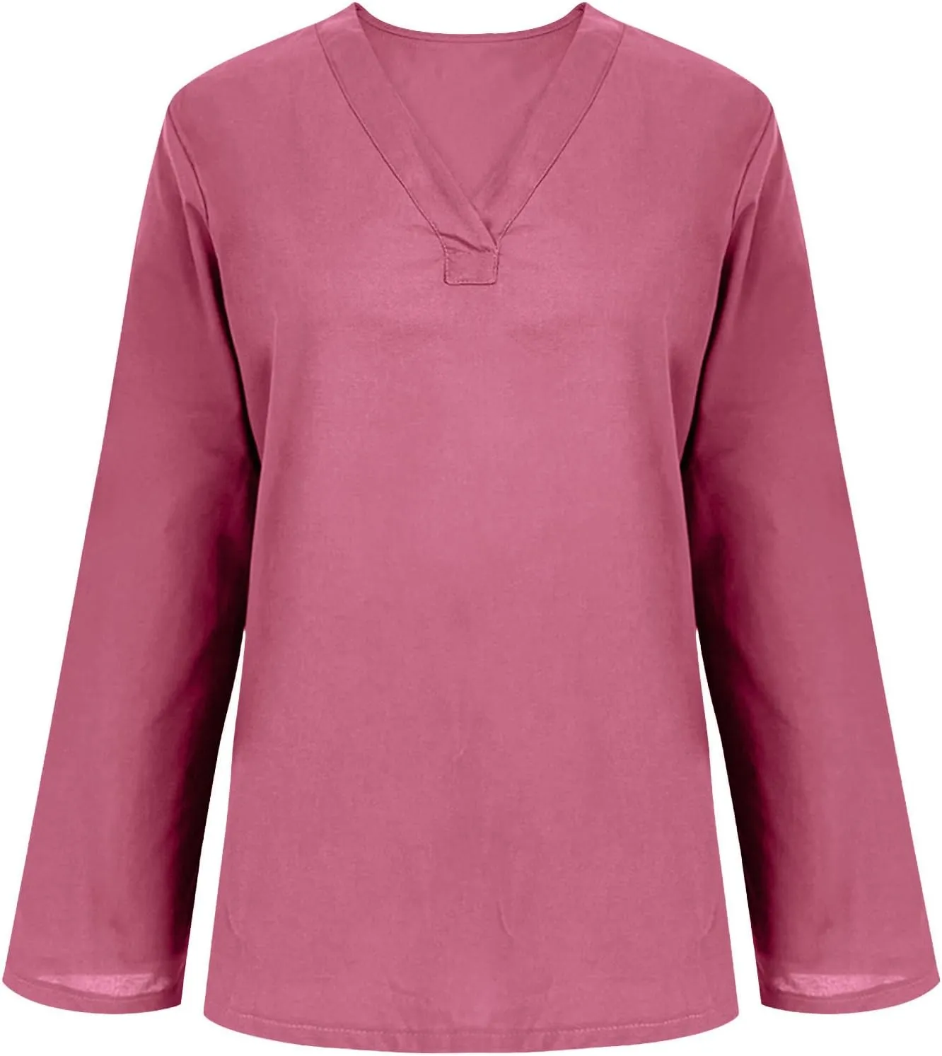 Summer Women's Fashion V Neck Long Sleeve Solid Color Shirts Casual Comfy Ventilate Loose Cotton Linen Tops 2025