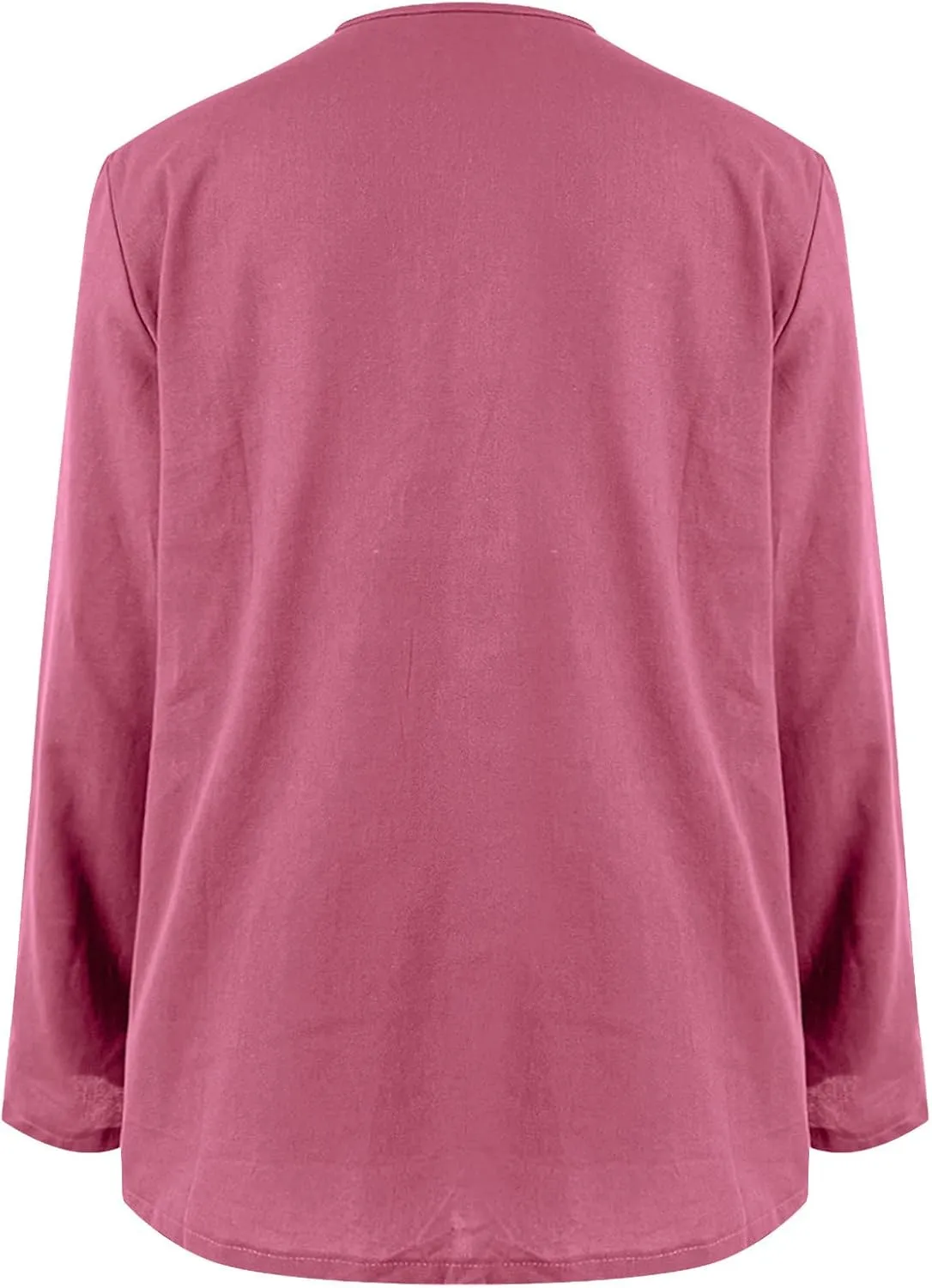Summer Women's Fashion V Neck Long Sleeve Solid Color Shirts Casual Comfy Ventilate Loose Cotton Linen Tops 2025
