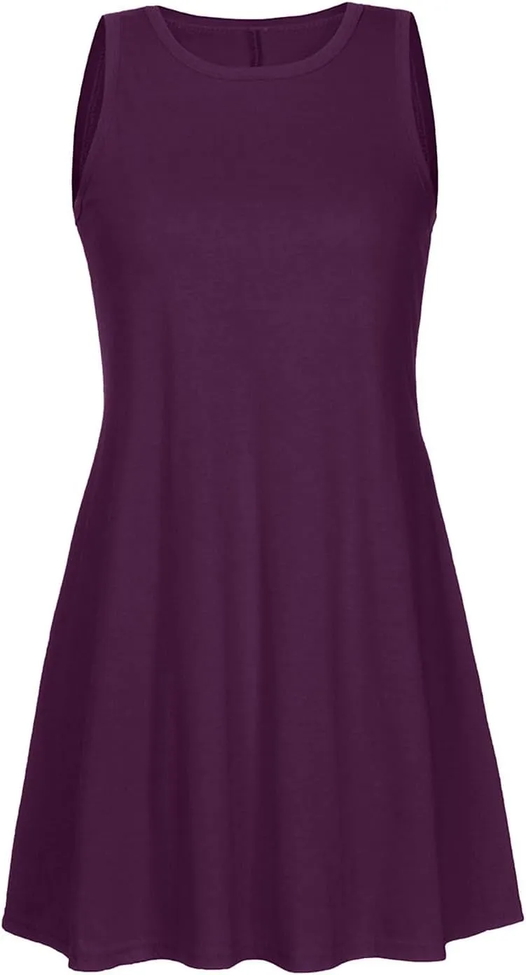 Sundresses for Women 2024 Solid Color Crewneck Sleeveless Summer Dress Loose Fit Tunic Midi Dress Flowy Swing Sundresses