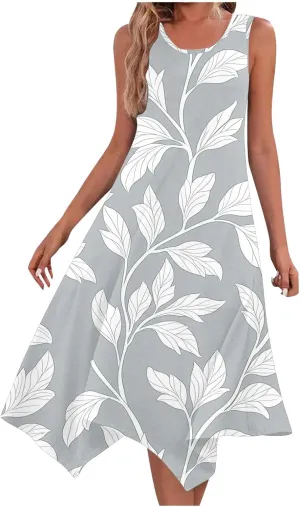 Sundresses for Women Sleeveless Summer Midi Dress Floral A Line Casual Vacation Flowy Dresses Outfits
