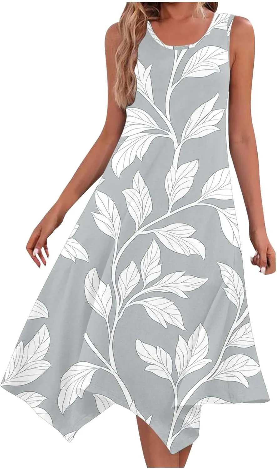 Sundresses for Women Sleeveless Summer Midi Dress Floral A Line Casual Vacation Flowy Dresses Outfits