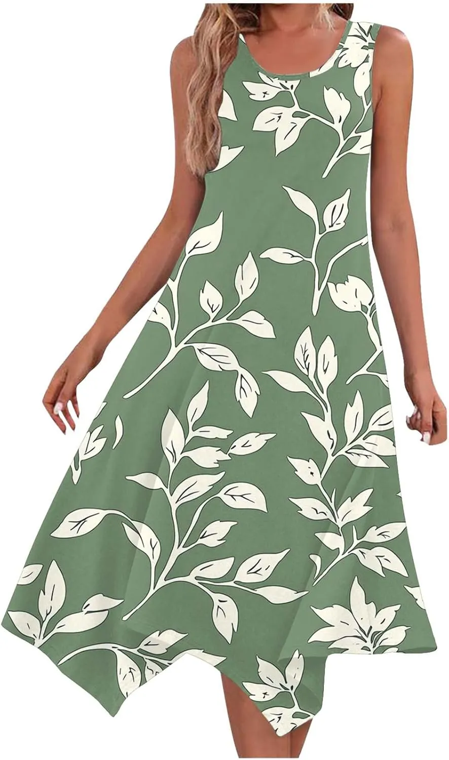 Sundresses for Women Sleeveless Summer Midi Dress Floral A Line Casual Vacation Flowy Dresses Outfits