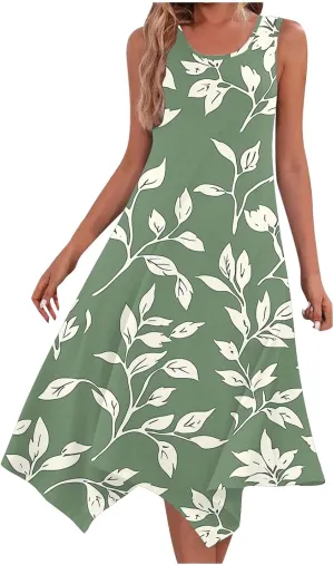 Sundresses for Women Sleeveless Summer Midi Dress Floral A Line Casual Vacation Flowy Dresses Outfits