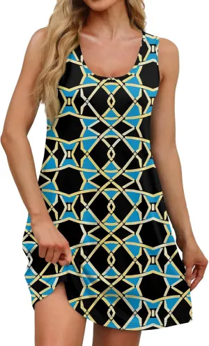 Sundresses for Women Tank Dress Summer Beach Dress Cover Up Short Dresses Sleeveless Cute Floral Dresses with Pocket