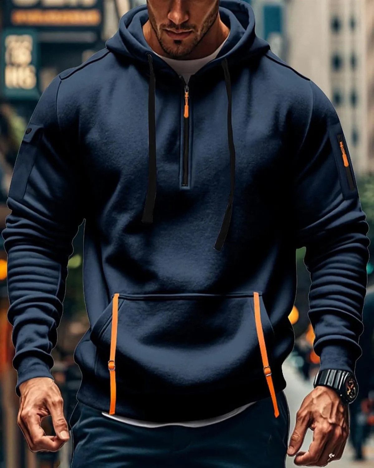 Tactical Hoodies For Men Quater Zip Up Pullover Sweatshirt Casual Workout Mens Hoodies with Pockets