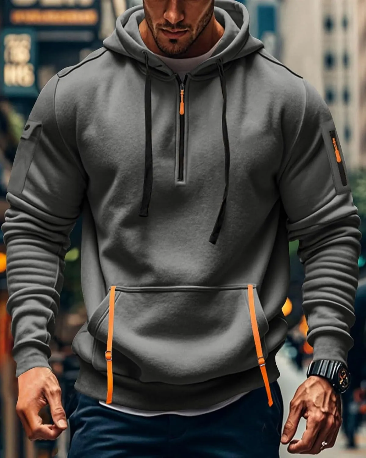 Tactical Hoodies For Men Quater Zip Up Pullover Sweatshirt Casual Workout Mens Hoodies with Pockets