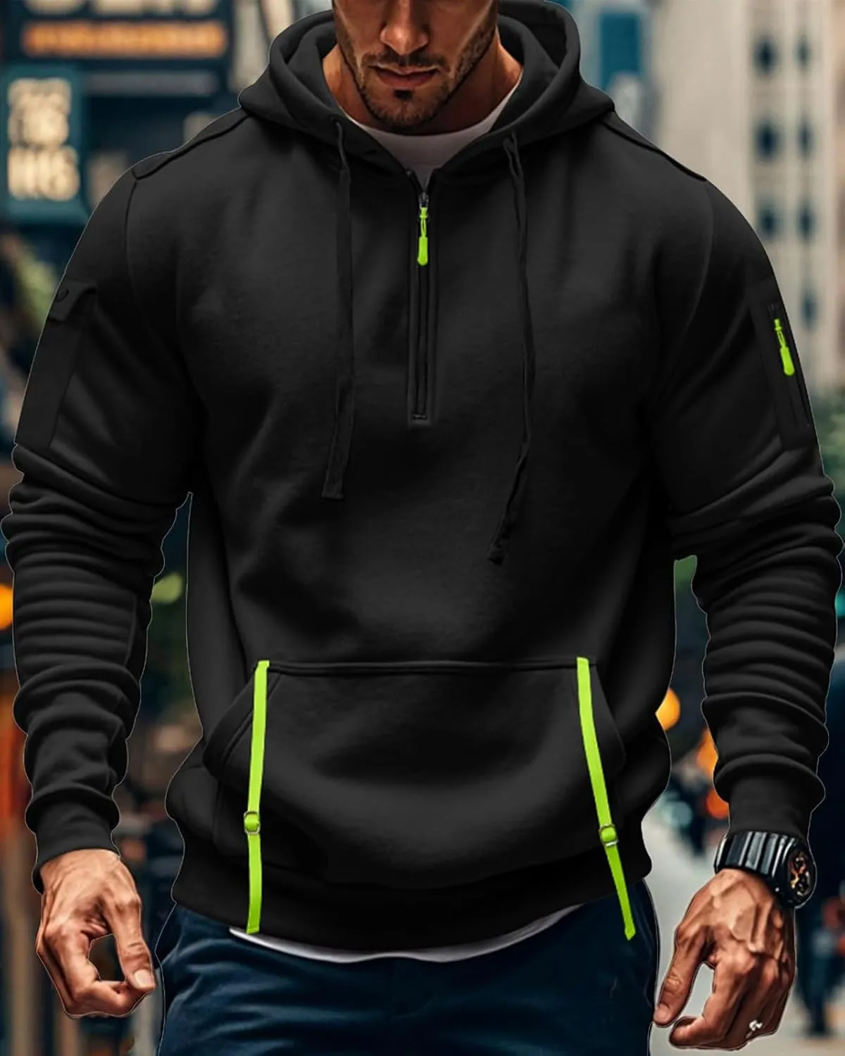 Tactical Hoodies For Men Quater Zip Up Pullover Sweatshirt Casual Workout Mens Hoodies with Pockets