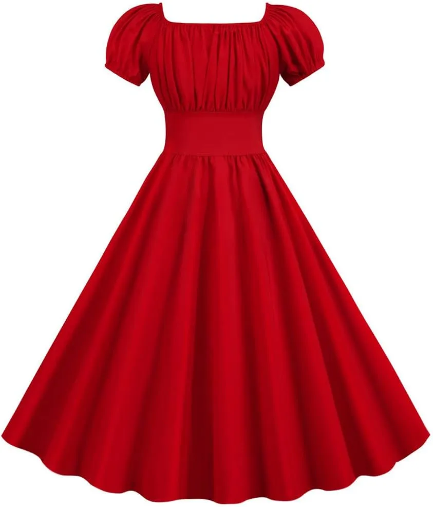 Tea Party Dresses for Woman Vintage 1950S Smocked Ruffle Cap Sleeve A Line Mini Dress Summer Tea Party Sundresses