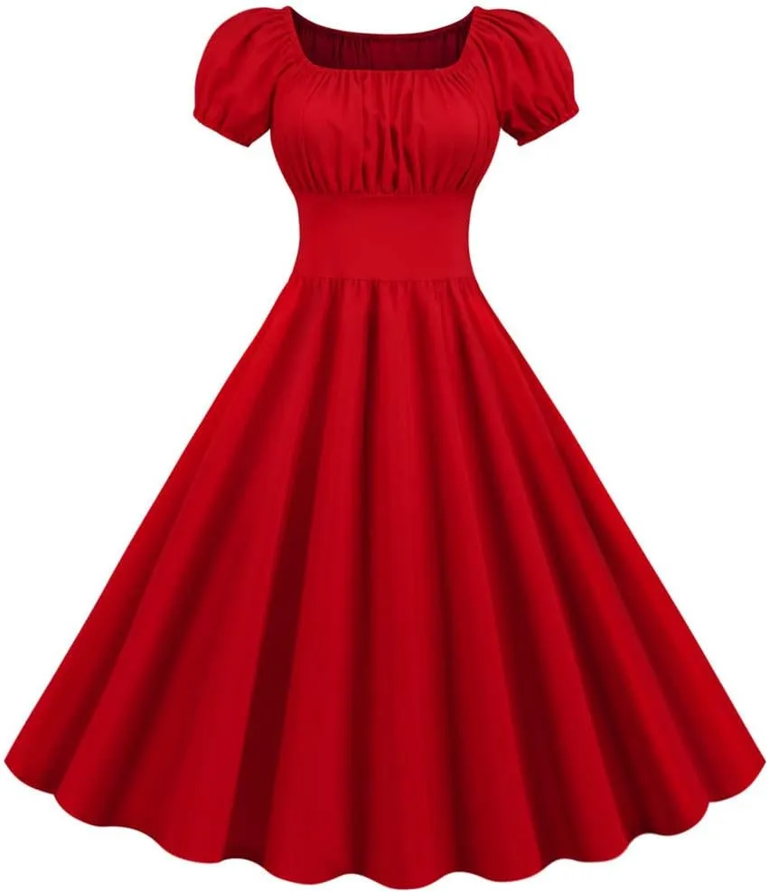 Tea Party Dresses for Woman Vintage 1950S Smocked Ruffle Cap Sleeve A Line Mini Dress Summer Tea Party Sundresses