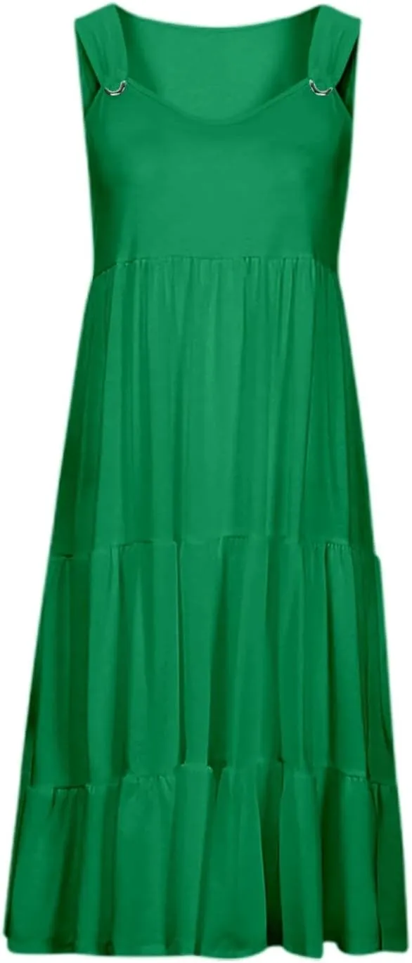Tea Party Dresses for Woman Vintage Spaghetti Straps Tiered Ruffle Swing Knee Length Dress Vacation Sun Cover Up for Women