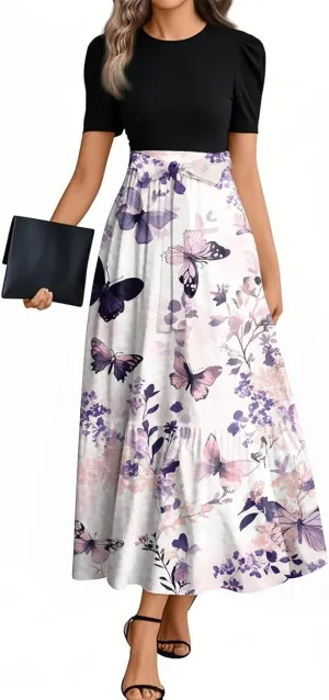 Tea Party Dresses for Women 2025 Plus Size Elegant Floral Wrap Maxi Dress Ruffle Hem Outfit