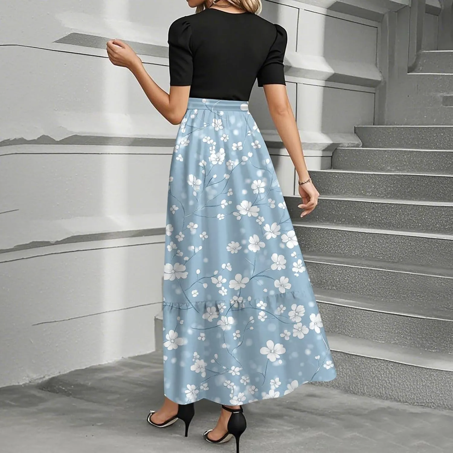 Tea Party Dresses for Women 2025 Plus Size Elegant Floral Wrap Maxi Dress Ruffle Hem Outfit