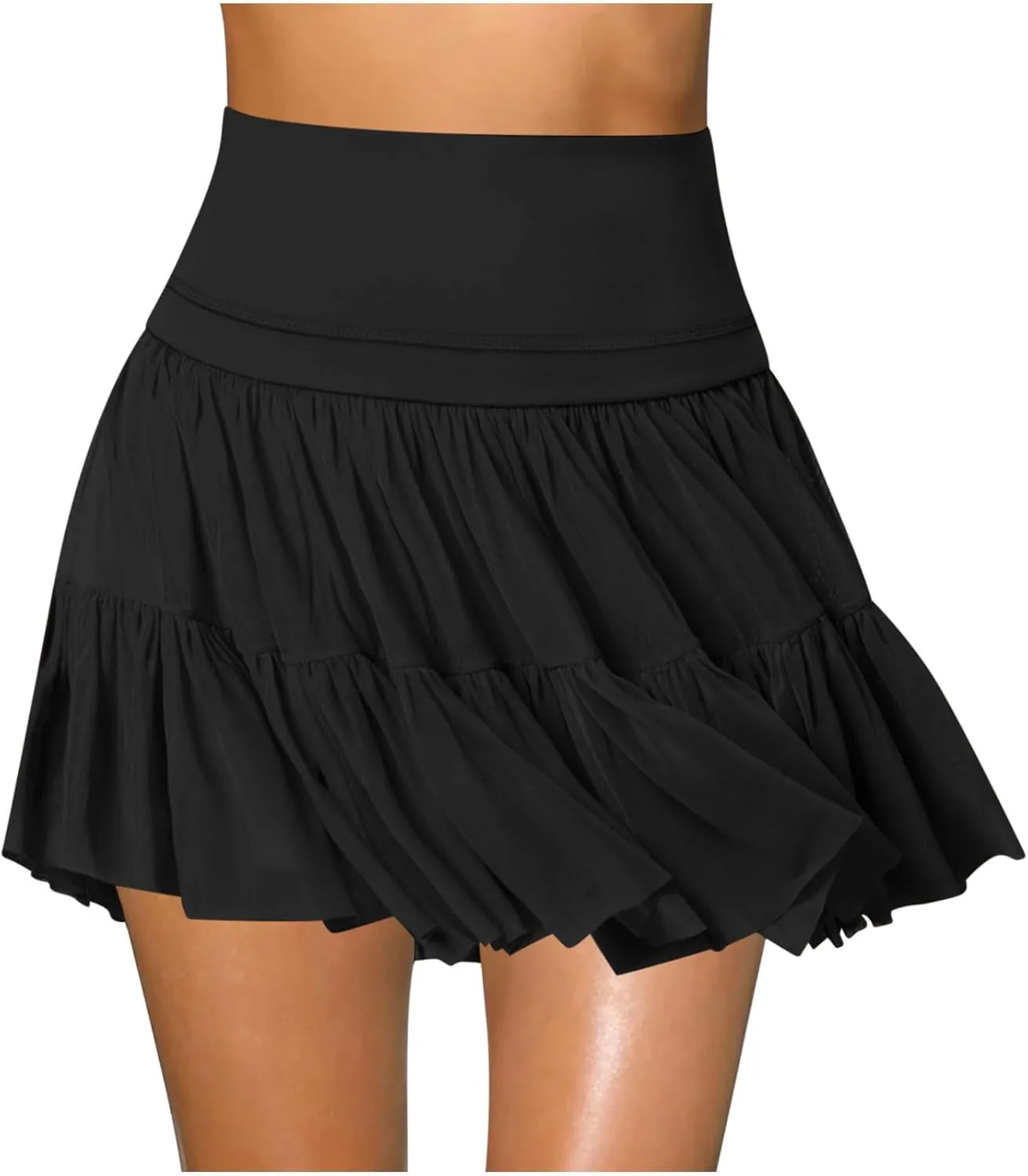 Tennis Skirts for Women Solid Elastic Waisted Tiered Smocked Ruffle Skirt Summer Casual Vacation Beach Short Skirt
