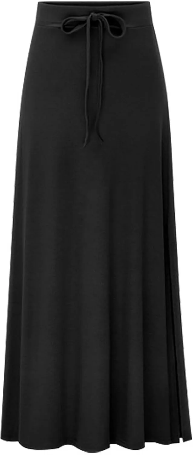 Tiered Maxi Skirts for Women A Line Pleated Long Skirts Flowy Elastic Waist Summer Casual Trendy Skirt with Tie