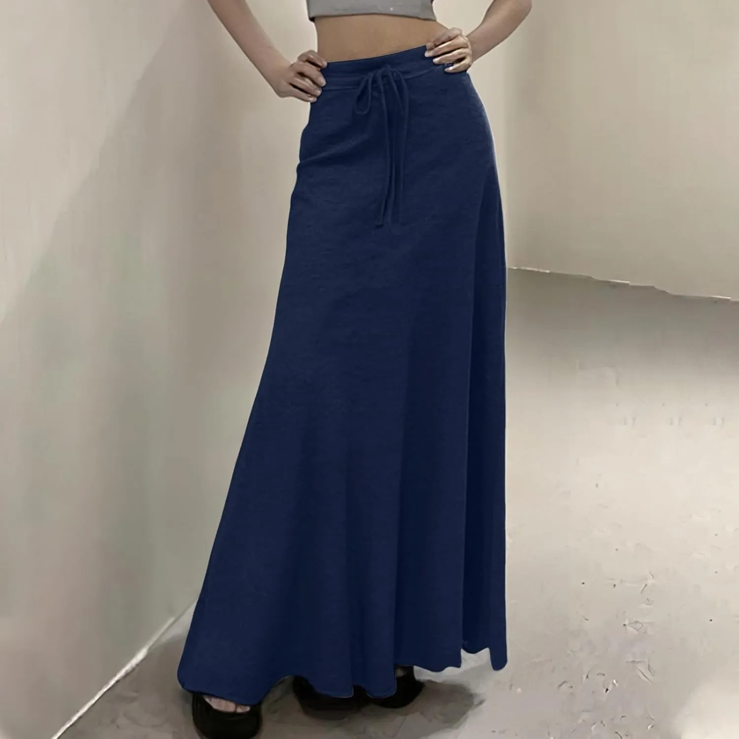 Tiered Maxi Skirts for Women A Line Pleated Long Skirts Flowy Elastic Waist Summer Casual Trendy Skirt with Tie