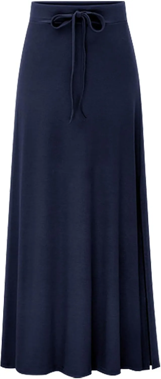 Tiered Maxi Skirts for Women A Line Pleated Long Skirts Flowy Elastic Waist Summer Casual Trendy Skirt with Tie