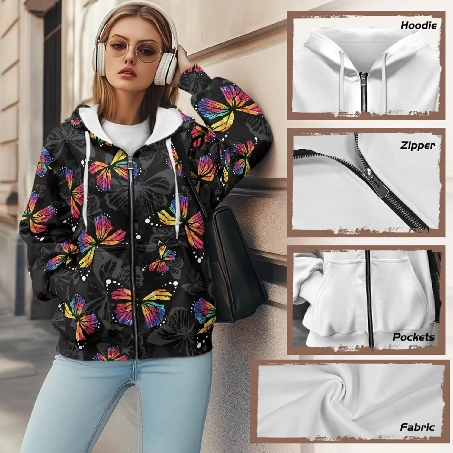 TODIYADDU Trendy Sweatshirts Womens Oversized Hoodies Fashion Zip Up Hooded with Pockets Casual Long Sleeve Pullover Hoodies