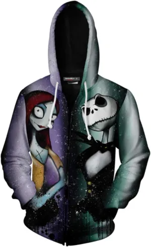 Unisex Jack Sally Hoodies Christmas Sweatshirts Halloween Cosplay Costume Casual Printed Coat Tops