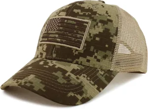 USA Flag Embroidered Structured Trucker Mesh Baseball Cap