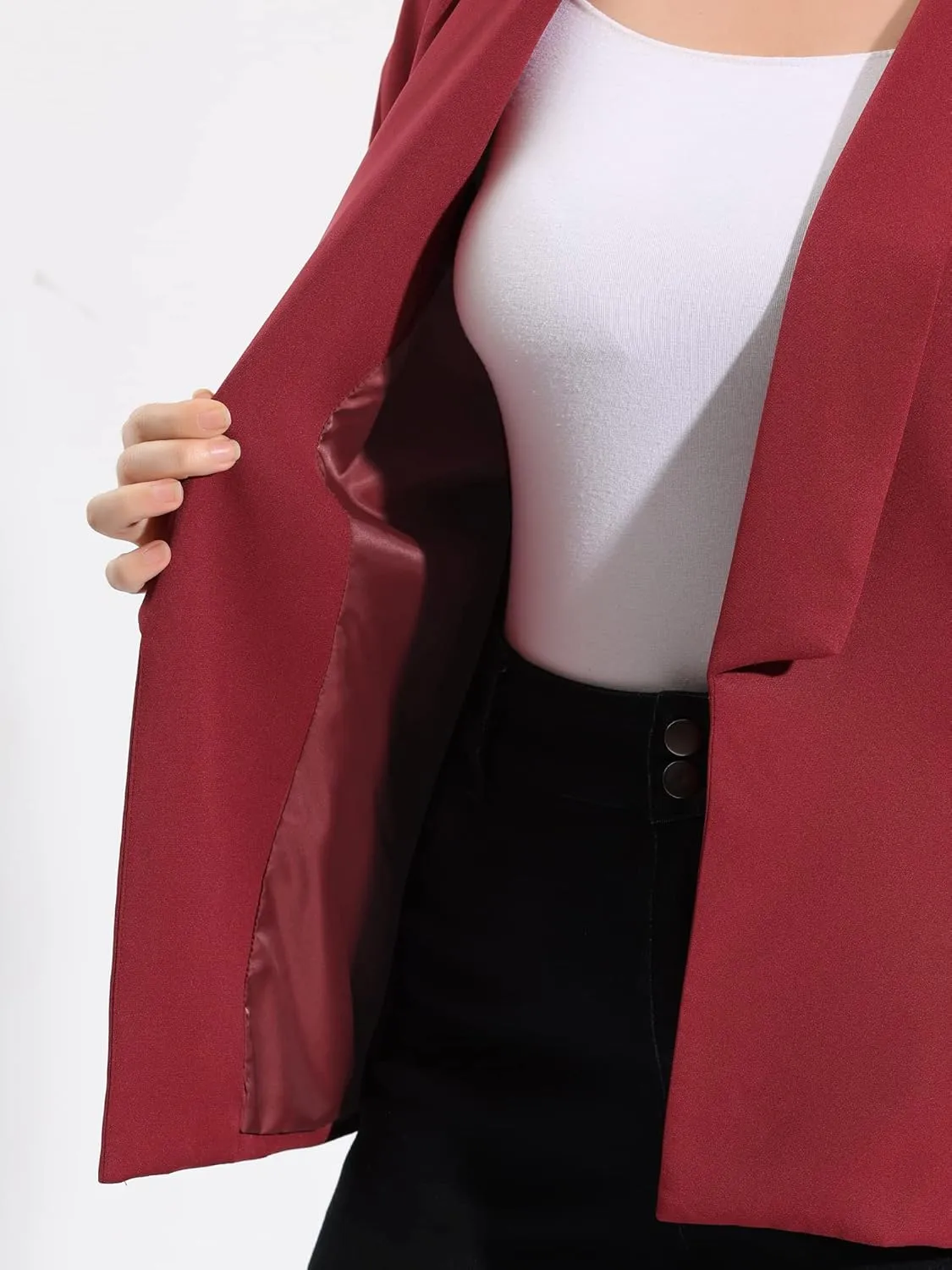 uxcell Women's Plus Size Blazers Shawl Collar Open Front 3/4 Ruched Sleeve Work Office Lightweight Blazers