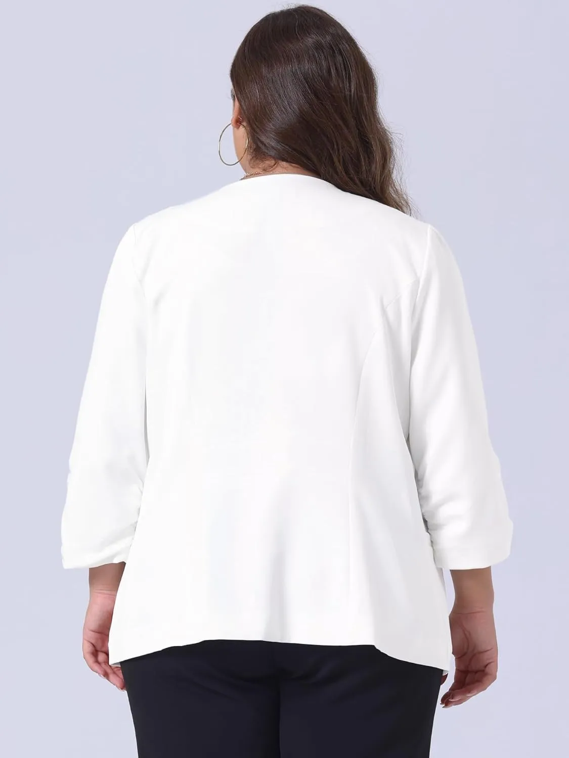 uxcell Women's Plus Size Blazers Shawl Collar Open Front 3/4 Ruched Sleeve Work Office Lightweight Blazers