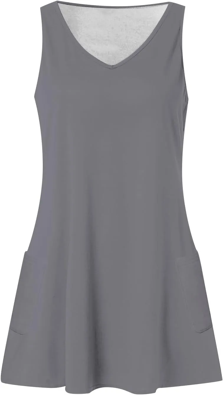 V Neck Dress Ladies Fashion Sleeveless Summer Floral Printed Trendy with Pockets Women's Sundress Beach BohoFor Women