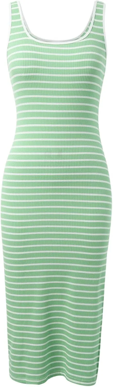 Vacation Elegant Dresses for Women Striped Spaghetti Straps Elastic Waist Wrap Dress with Slit Baby Shower Outfit for Guest