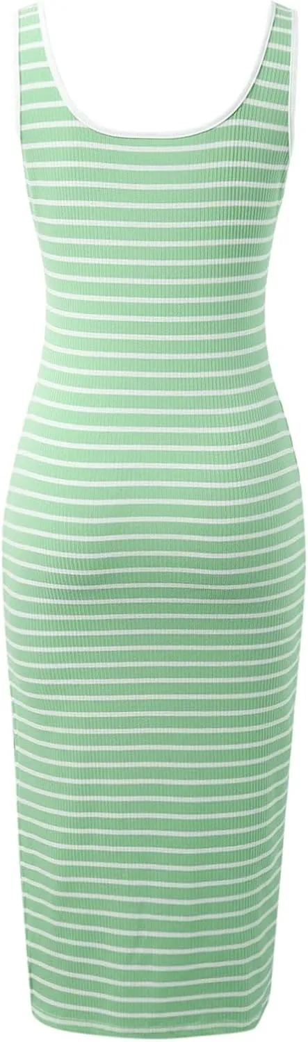Vacation Elegant Dresses for Women Striped Spaghetti Straps Elastic Waist Wrap Dress with Slit Baby Shower Outfit for Guest