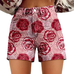 Vintage Denim Shorts for Women 2025 Boho Floral Print Summer Jean Trendy Shorts High Waist Retro Y2K Streetwear
