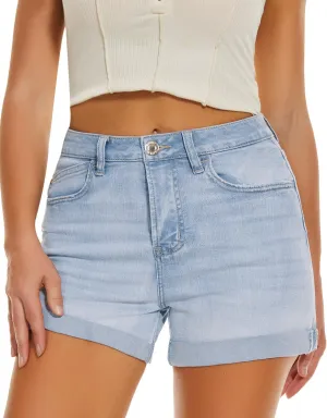 VIPONES Women Denim Shorts High Rise Trendy Stretch Frayed Summer Casual Jean Shorts