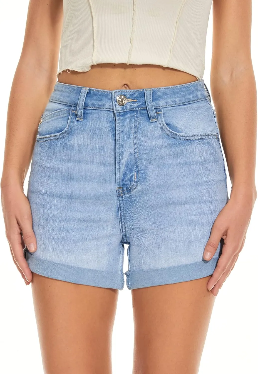 VIPONES Women Denim Shorts High Rise Trendy Stretch Frayed Summer Casual Jean Shorts