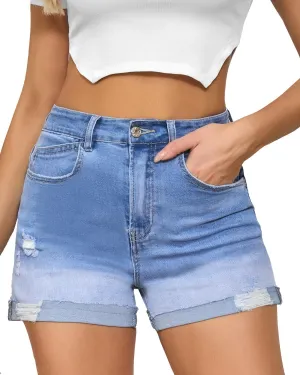 VIPONES Women Denim Shorts High Rise Trendy Stretch Frayed Summer Casual Jean Shorts