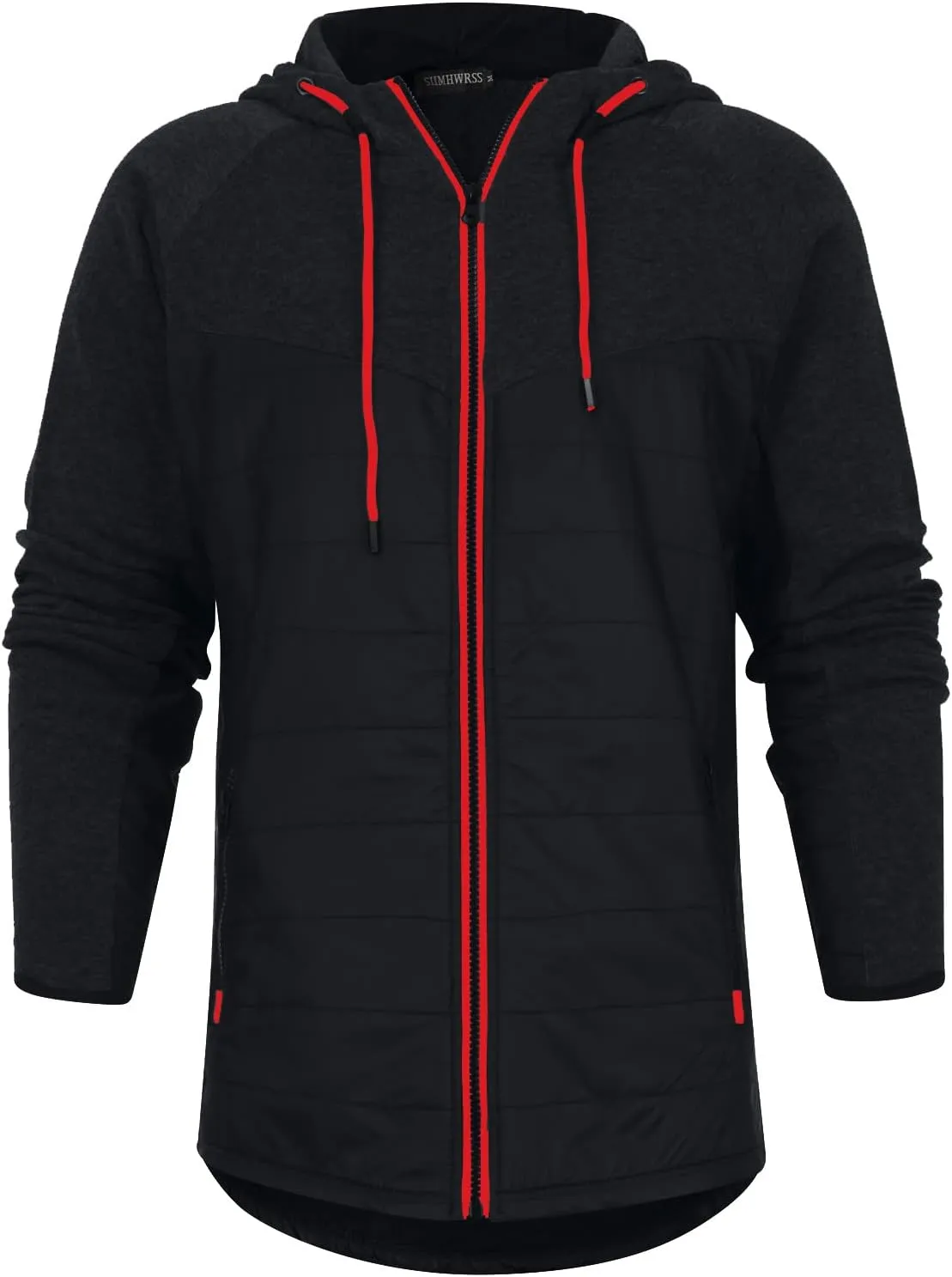 Warm Hoodies For Men Zip Up Hoodies Slim Fit Color Block Quilted Sweatshirts Jacket With Zipper Pockets