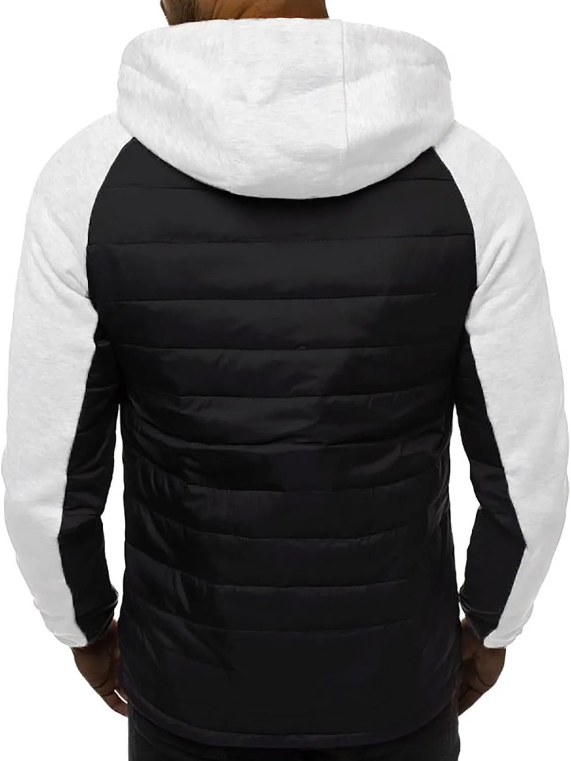 Warm Hoodies For Men Zip Up Hoodies Slim Fit Color Block Quilted Sweatshirts Jacket With Zipper Pockets