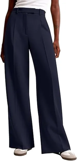 Wide Leg Pants for Women High Elastic Waisted Business Casual Work Trousers Straight Office Pants with Pockets