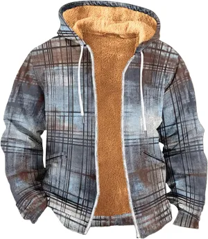 Winter Coat for Men Printed Tactical Cardigan Jacket Long Sleeve Warm Zipper Sweatshirt Padded Thickened Hooded Tops