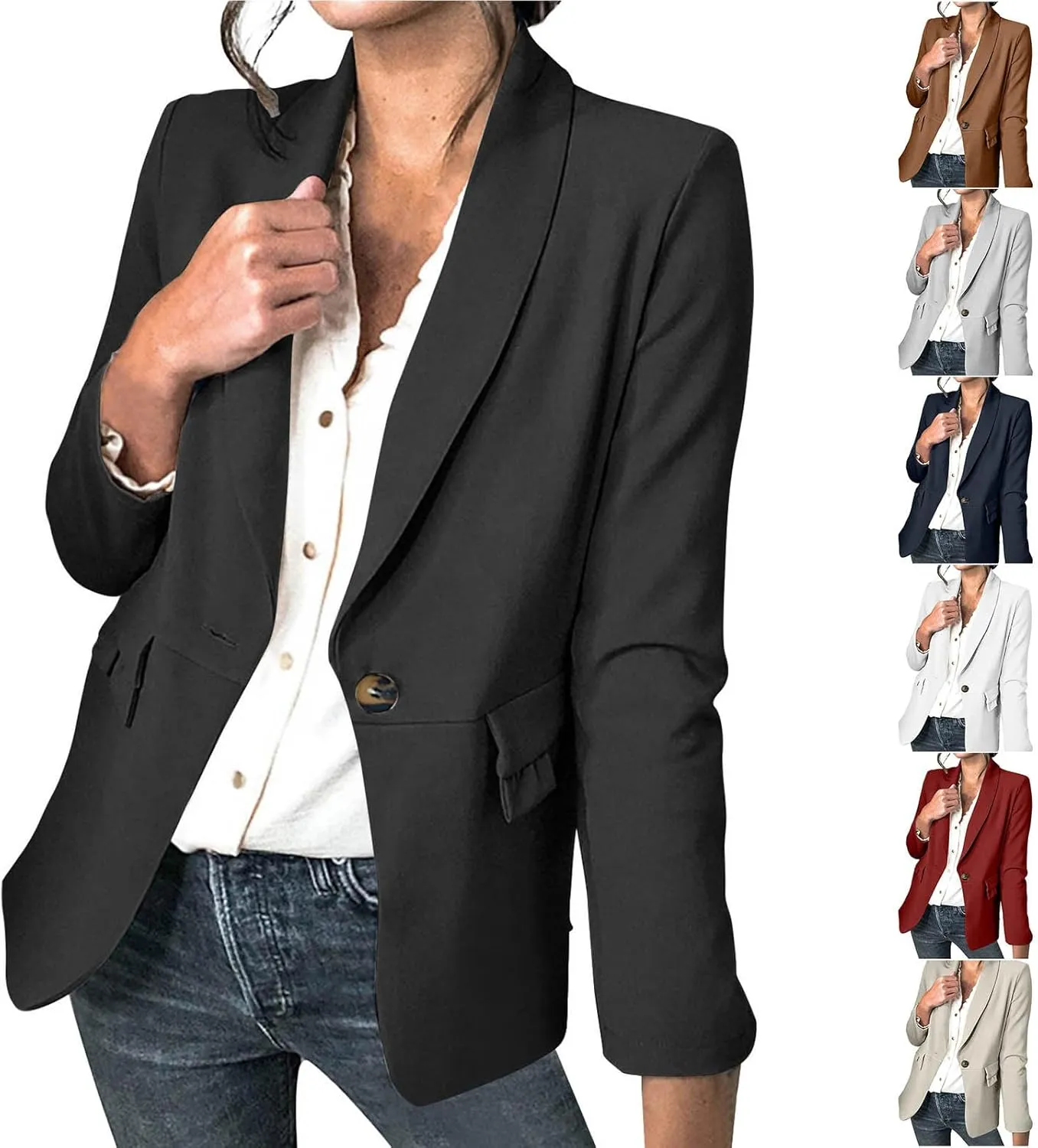 Wkishenl Spring Summer Lightweight Blazers for Women Business Casual Long Sleeve Jackets Loose Button Down Lapel Outerwear