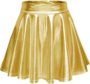 Womans Skirts Mini Casual Fashion Pleated Shiny Skirt A-Line Flared Women's Skirt High Waisted Teen Girls Mini