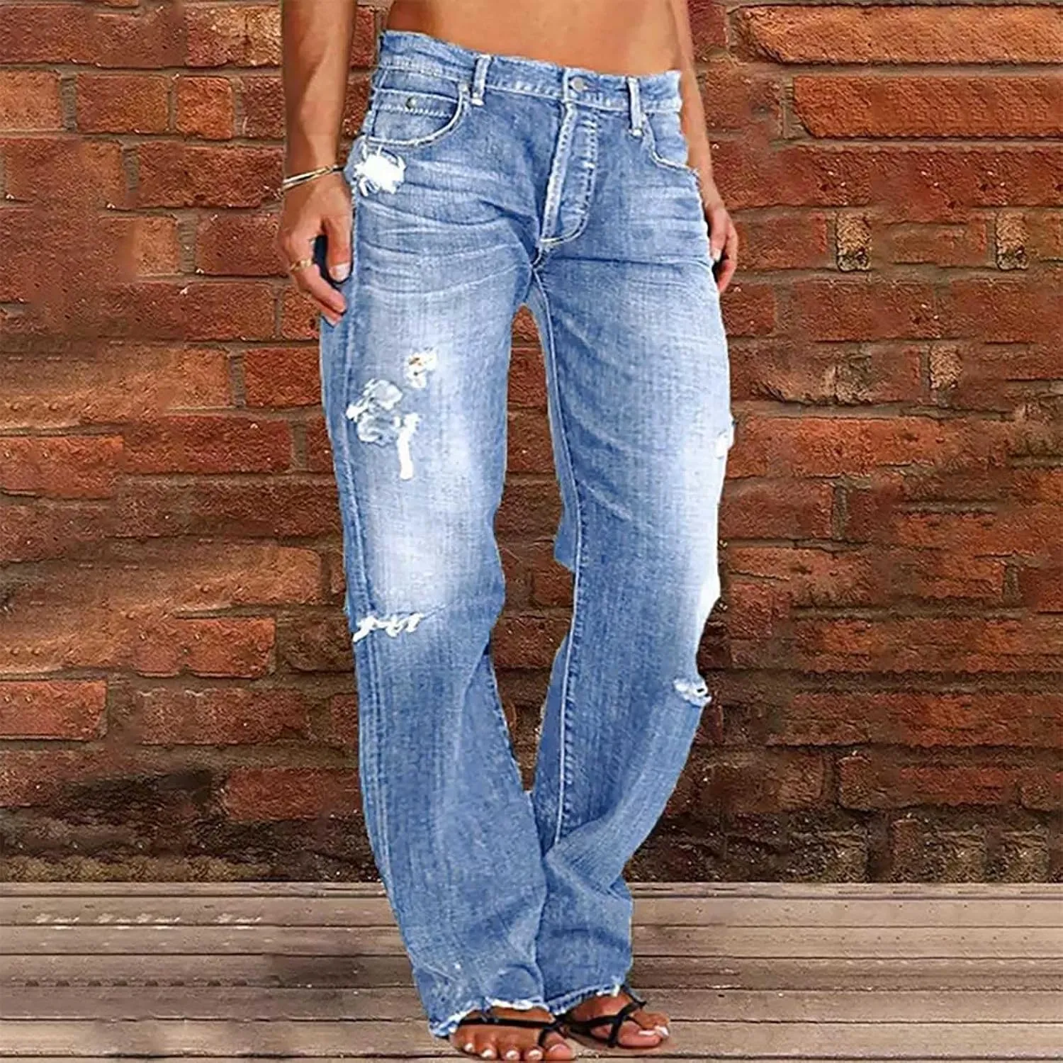 Women Baggy Boyfriend Jeans Pant Mid Rise Bootcut Jean High Waisted Jeans Flare Stretch Boyfriend Casual Denim Pants