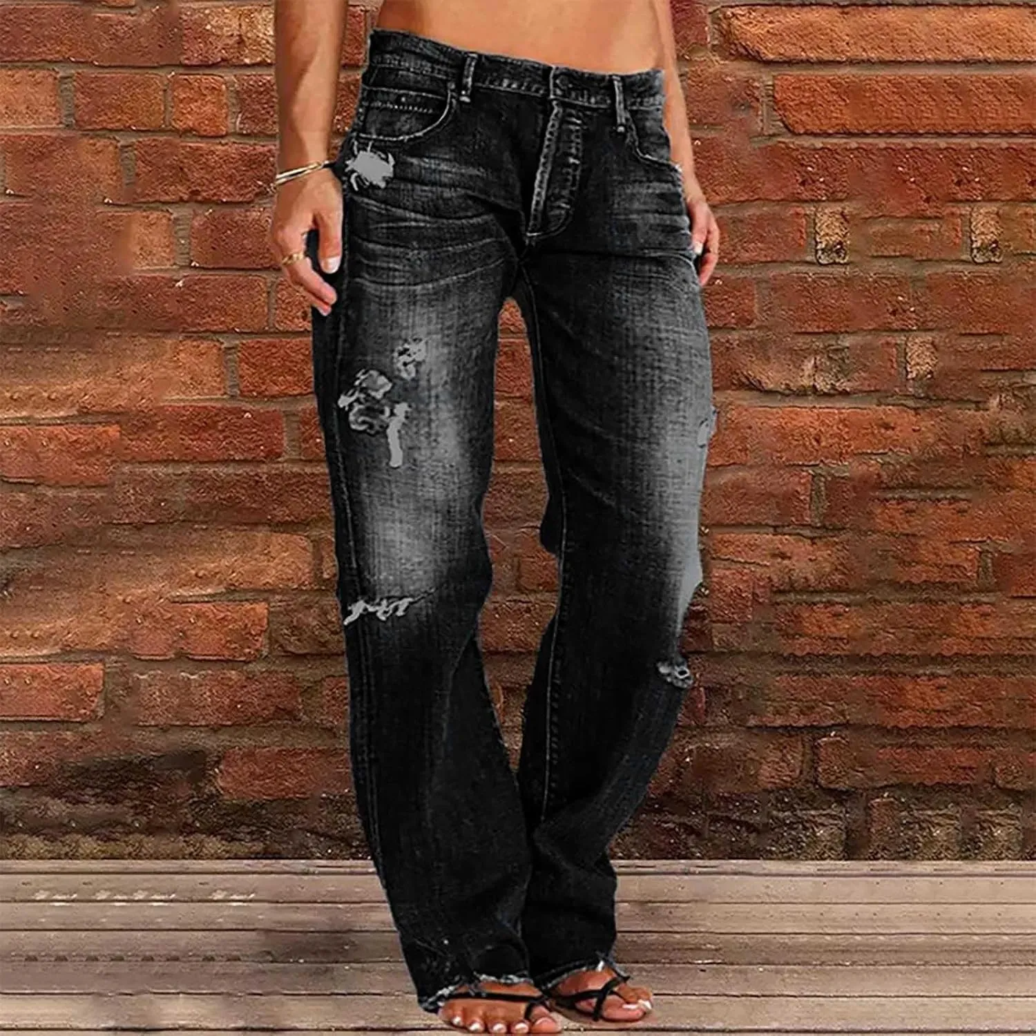 Women Baggy Boyfriend Jeans Pant Mid Rise Bootcut Jean High Waisted Jeans Flare Stretch Boyfriend Casual Denim Pants