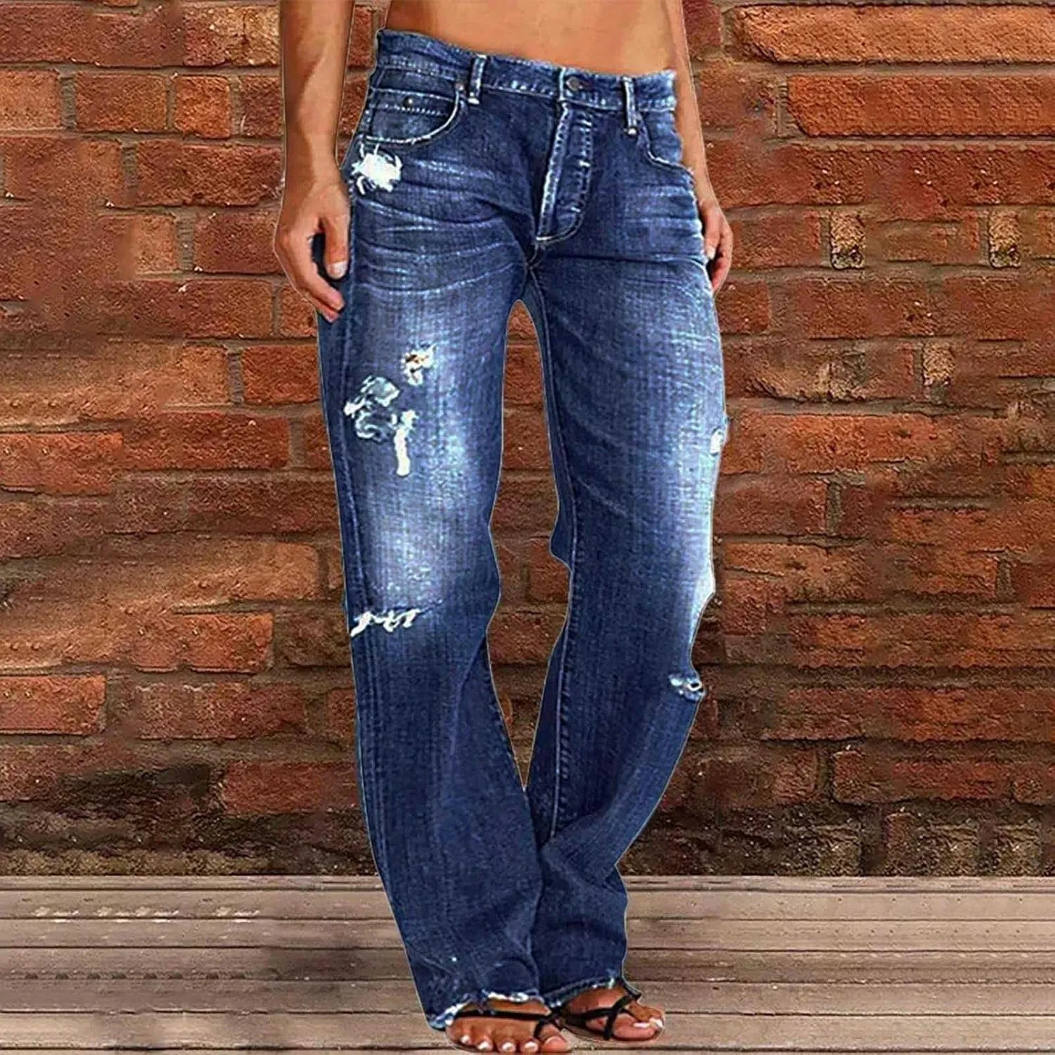 Women Baggy Boyfriend Jeans Pant Mid Rise Bootcut Jean High Waisted Jeans Flare Stretch Boyfriend Casual Denim Pants