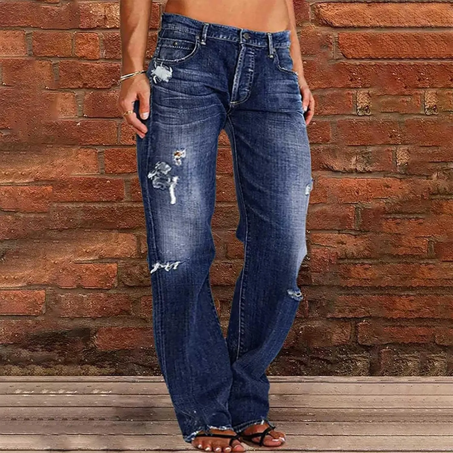 Women Baggy Boyfriend Jeans Pant Mid Rise Bootcut Jean High Waisted Jeans Flare Stretch Boyfriend Casual Denim Pants