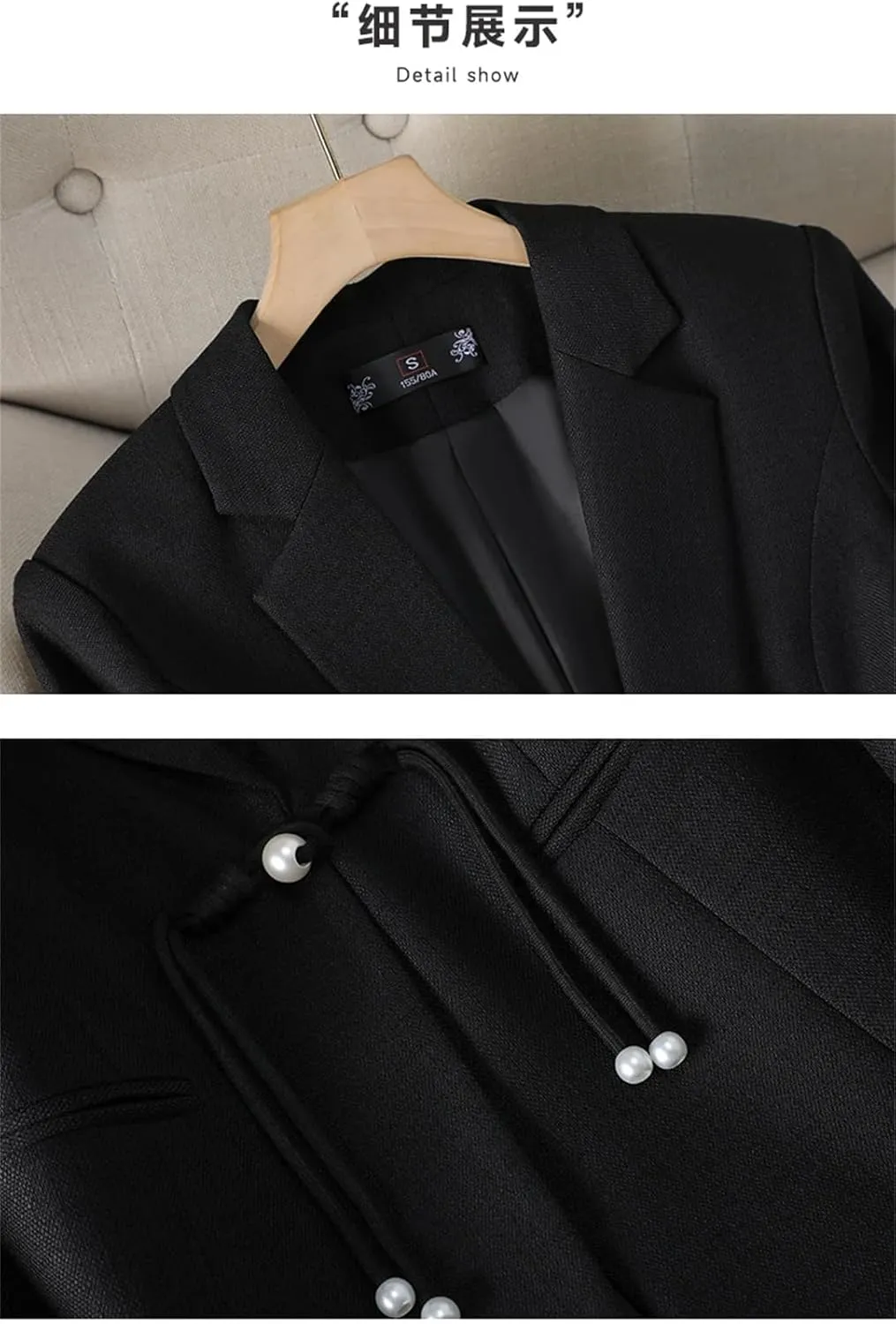 Women Beige Black Blazers Business Work Wear Long Sleeve Single Button Formal Jacket