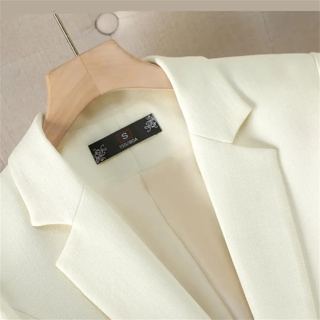 Women Beige Black Blazers Business Work Wear Long Sleeve Single Button Formal Jacket